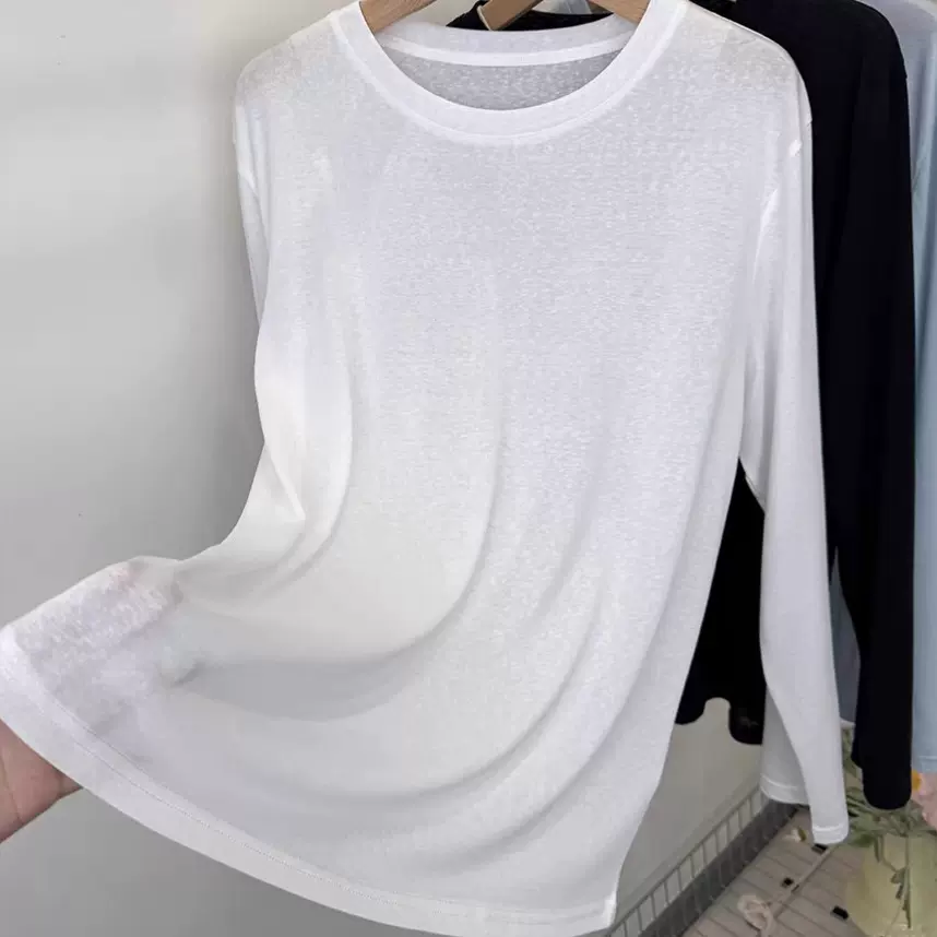 薄款白t恤衫女夏季慵懒防晒空调罩衫温柔风长袖宽松外搭叠穿上衣