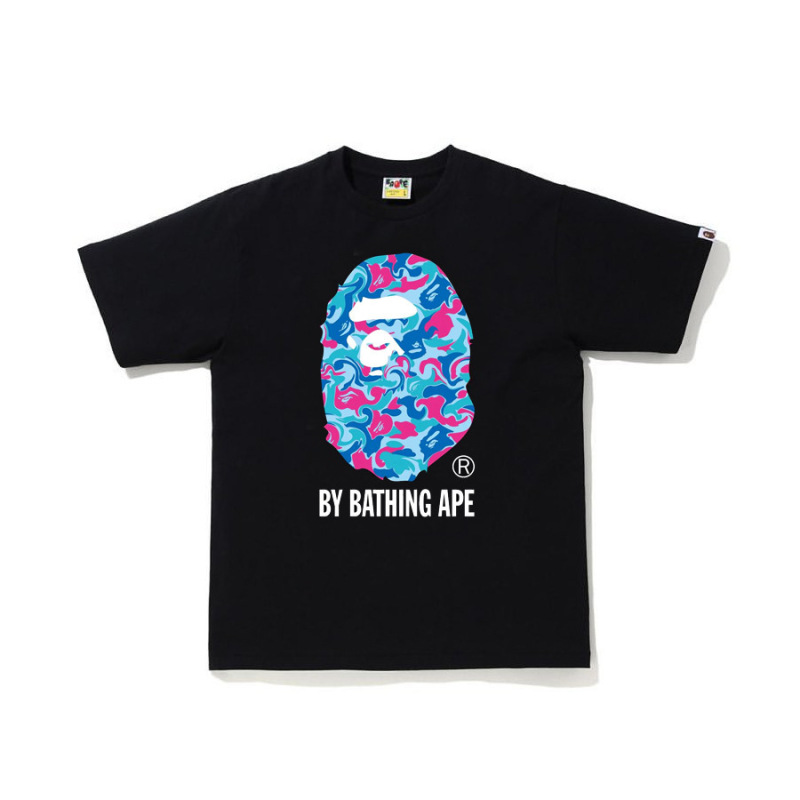 日系潮牌bape半袖寝猿迷彩猿人頭プリント夏tシャツカップルカジュアルスポーツ半袖ショートT|undefined