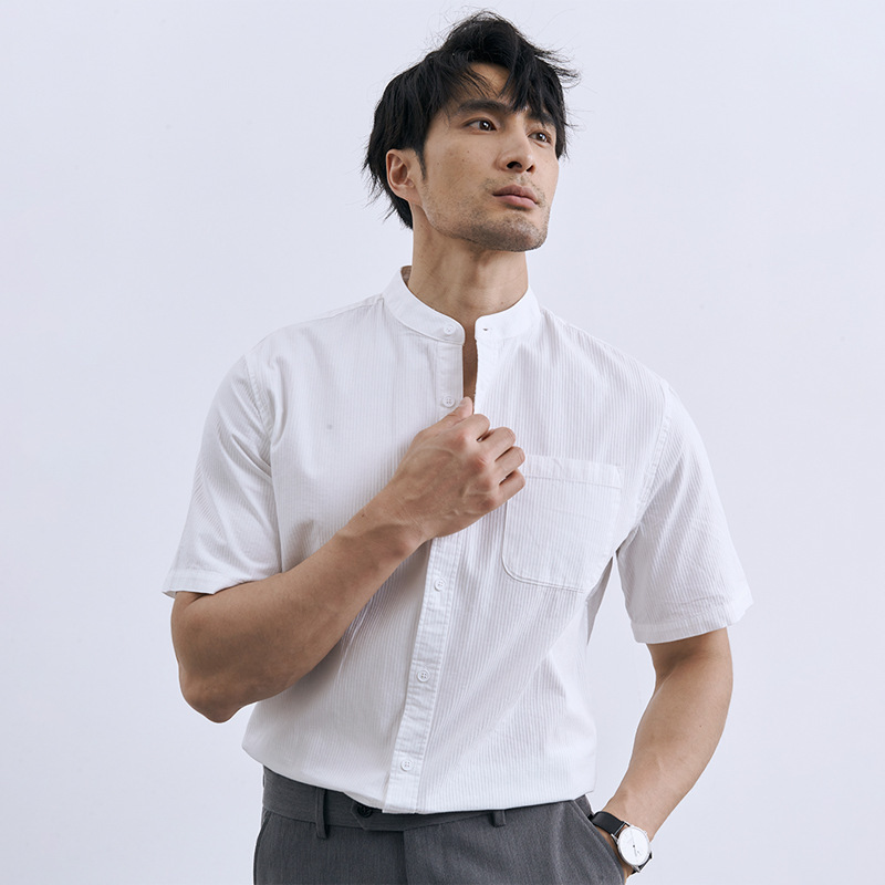 Summer New Cardigan Shirt Men Henry Collar High Sense Korean Style Texture Slim-fit Business Tide Foreign Trade Cross-border Wholesale