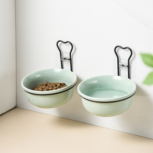 Hanging cat bowl, pet cat fixed basin, rice bowl, anti-tip rack, bowl rack, ceramic tall bowl, food bowl, drinking bowl