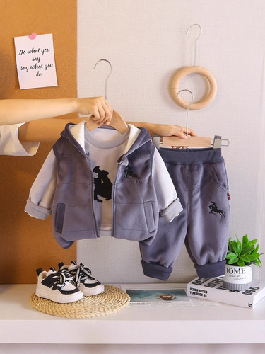 Children's wear boys and girls with cashmere cartoon three-piece set 25 winter new products baby vest children clothes trendy Kids