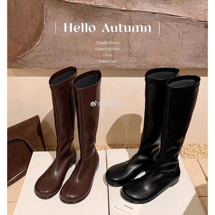 Grape Mom's Same Style, 4cm Taller Inside ~ Fashionable Mango Head, Knee-Length Slim Mid-Calf Genuine Leather Knight Boots for Women