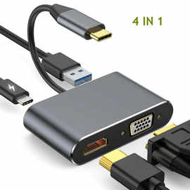 四合一拓展坞Type-c转HDMI vga扩展支持usb3.0pd快充转换器