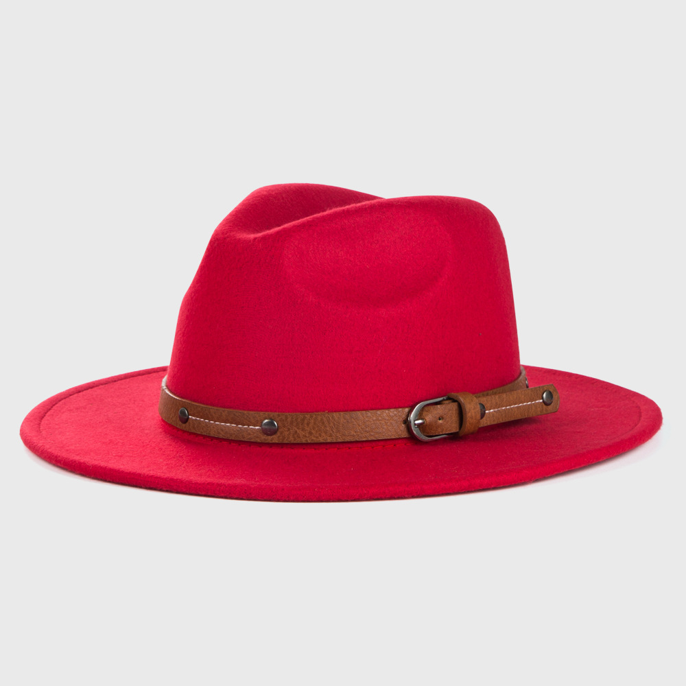 3780g Weight Fedora Hat Hats Type Outdoor Occasion Woolen Material Solid Color Pattern Autumn&Winter Season Unisex Gender Basic Style Army Green, Royal Blue, Navy Blue, Grey, Red, Wine Red, Camel, Black Color Big Eaves Rim Retro Woolen Hats For Men And Women Belt Metal Buckle Felt Hat Simple Big Brim Jazz Hat 8