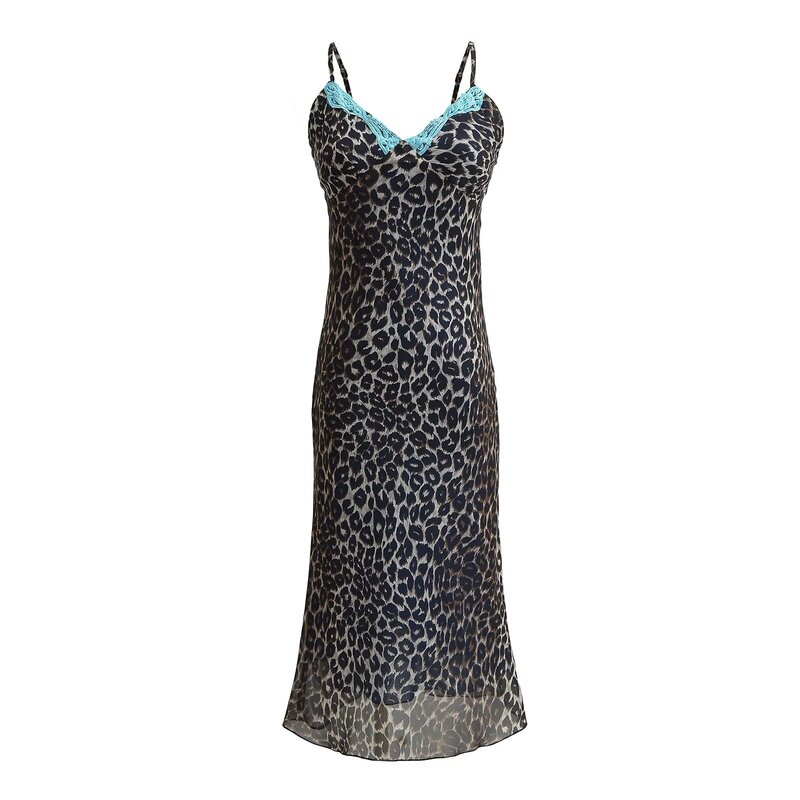 Sexy Spice Girl Vacation V-Neck Lace Sling dress Women's Summer Slim-fit Slimming Leopard Dress Sexy Spice Girl Vacation V-Neck Lace Sling dress Women's Summer Slim-fit Slimming Leopard Dress