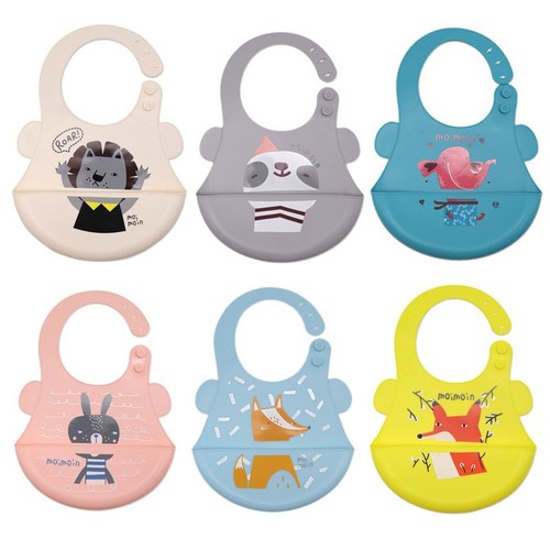 Large cartoon anti-dirty silicone bib 4-season three-dimensional wash-free waterproof eating bag children's adjustable soft silicone bib