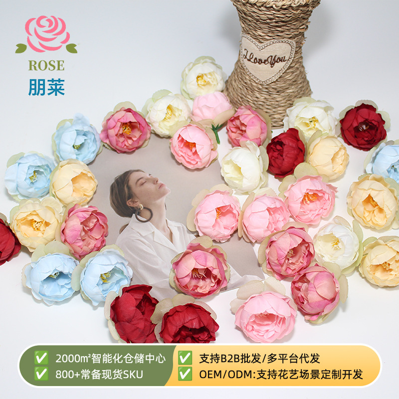 European-Style Small Peony Flower Headpiece Garland Materials DIY Photography Floral Ornaments Silk Flowers Cross-Border Hot-Selling Flower Heads