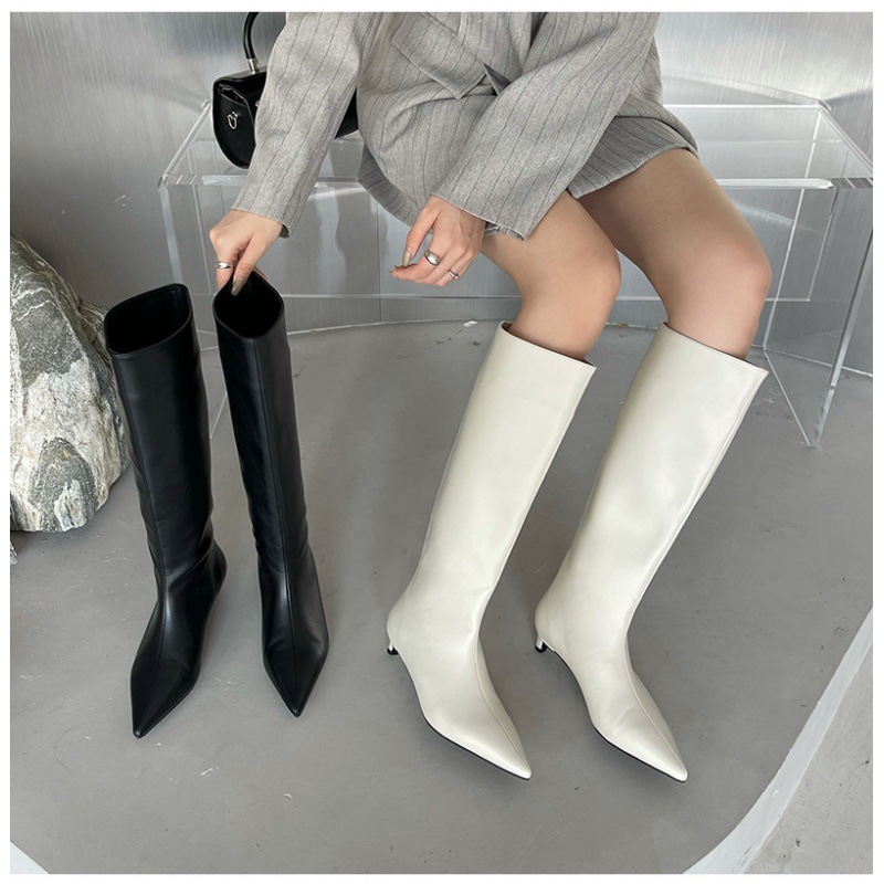2024 Spring and Autumn Season New Versatile Simple Fashion Wide Korean Version Pointed Sleeve High Boots Soft Leather_voghion.com