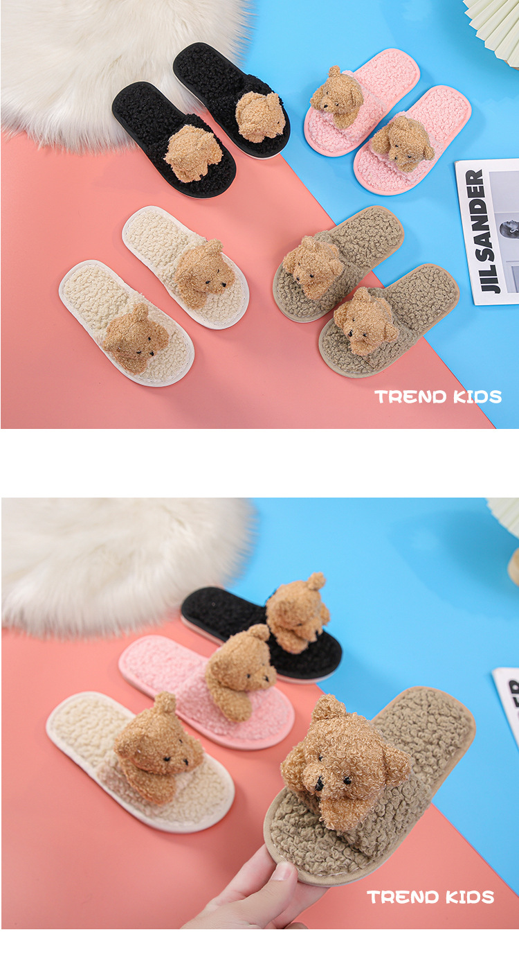 Children's Lamb Hair Open-toed Slippers Non-slip Plush Flat-heeled Soft-soled Slippers display picture 1