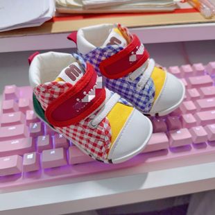 Japanese single M children's shoes miki children's colorful plaid Velcro canvas toddler rubber sole shoes