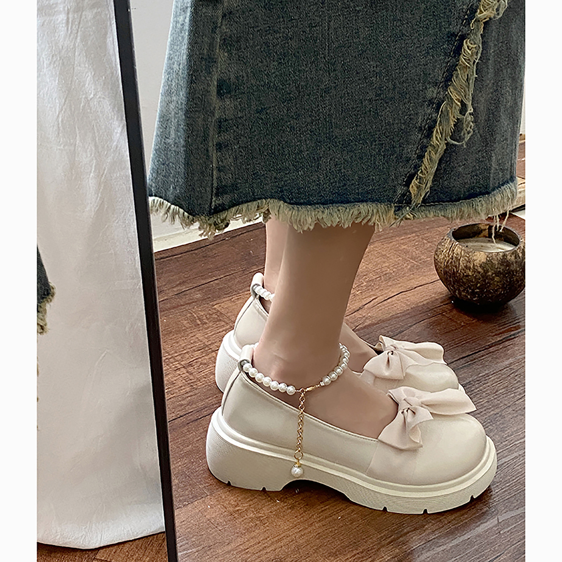 Mary jane skor för damer eleganta läderskor med rosett_voghion.com