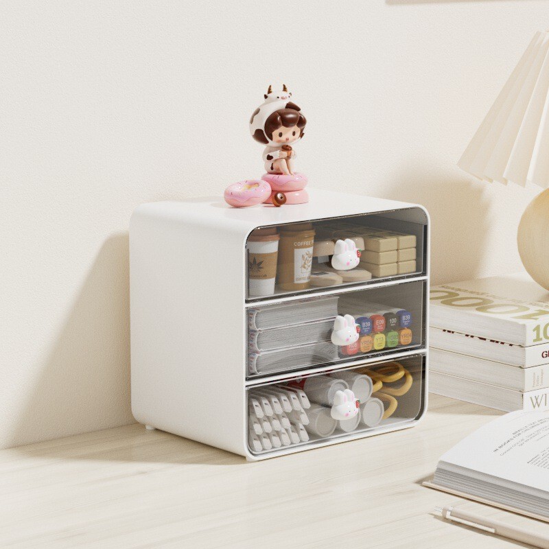 引き出し式デスクトップ収納ケース学生文房具棚寮化粧品多層収納棚机化粧ケース|undefined