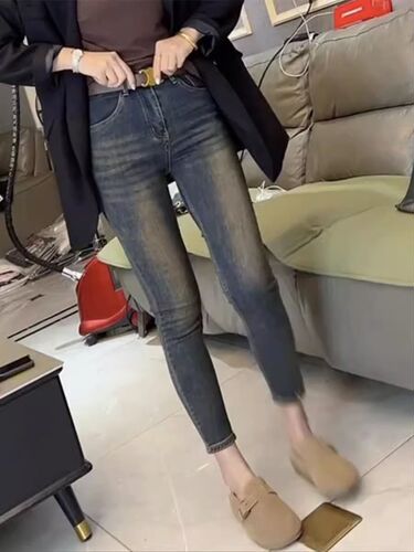 Autumn New Arrival Retro Denim Pencil Pants for Women, Plus Size, Figure-Slimming, All-Match, Stylish High-Waisted Skinny Pants