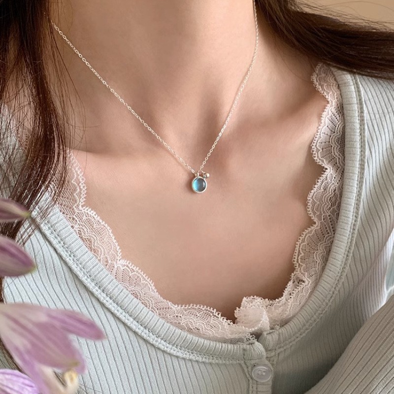 925 スターリングシルバーアクアマリン蝶ネックレス女性の非退色インニッチハイエンドライト高級鎖骨チェーンアクセサリー卸売|undefined