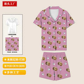 一件定制跨境POD休闲衬衫短袖短裤睡衣定制夏季简约家居服套装