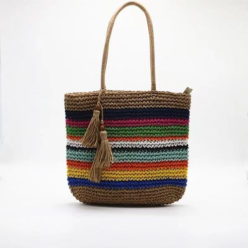 Colorful Crochet Bag, Fashion Women's Handbag, Casual Versatile Beach Bag, Grass Weave Bag, Crochet Woven Bag