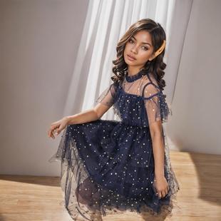 Aliexpress Amazon Popular Sequin Skirt Cross-Border Children's Clothing Star Mesh Princess Skirt Big Children's Dress 360g