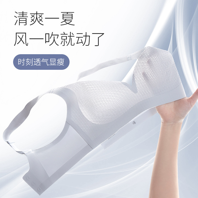 Rabbit Ear Cup Ultra-thin Underwear Summer Big Chest Small Mesh Breathable Traceless Bra Comfortable Gather Upper Bra Factory
