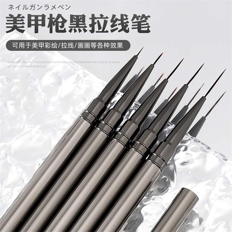 Venta caliente transfronteriza pistola de 5 piezas de metal negro Barra de uñas pluma de dibujo ultra-fino de gama alta pluma de gancho pluma de pintura de color