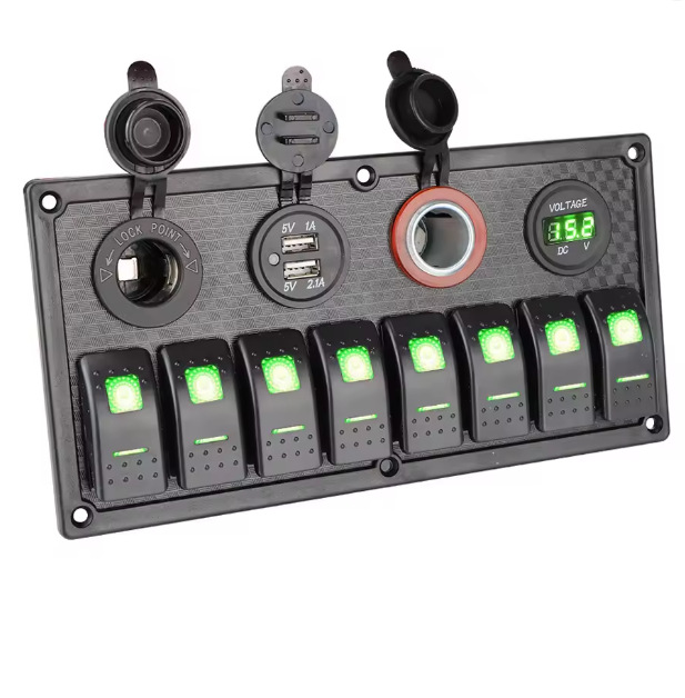 8+4 Switch Control Panel, Dual Light Switch, Dual USB + Cigarette Lighter with Cigarette Lighter Socket + Voltmeter for Rv Modification