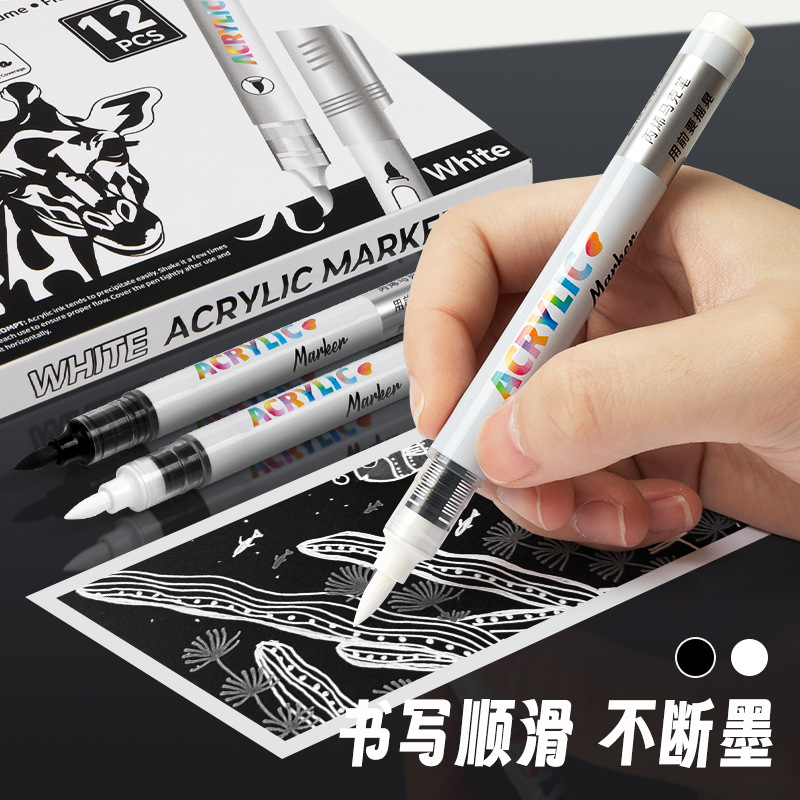 26 Black and White Acrylic Highlighter Markers with Soft Tips, Waterproof, Non-Fading, for Painting and Marking