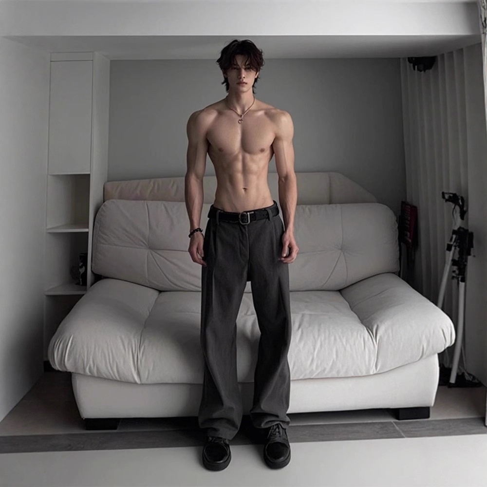 Cleanfit Dark Gray Scimitar Men's Dress Pants with a Drapey, High-End Feel, Slightly Flared, Loose Straight-Leg Casual Pants