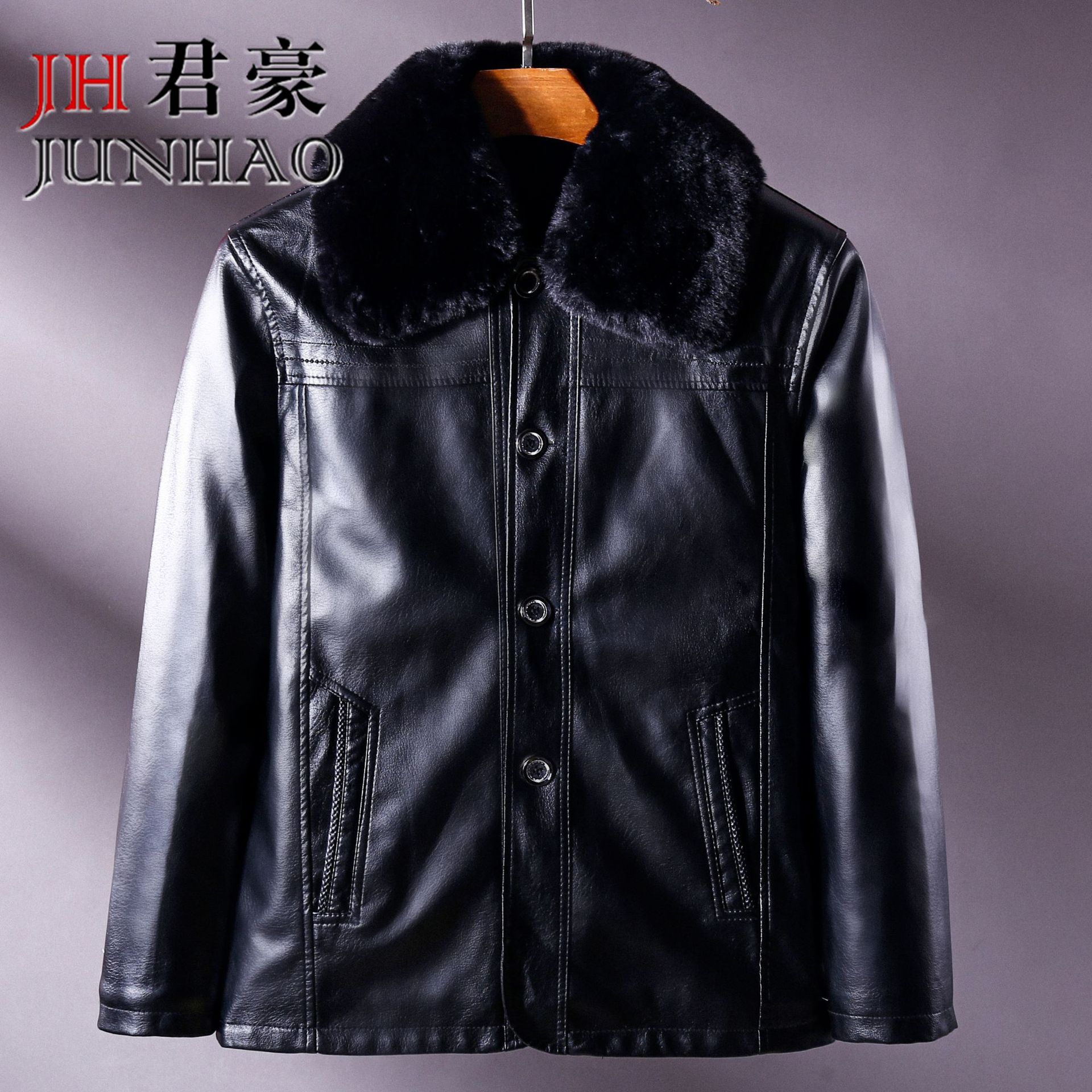 2021 Autumn and winter new pattern Middle and old age dad leather clothing Plush man Fur one fashion Fur collar factory Straight hair