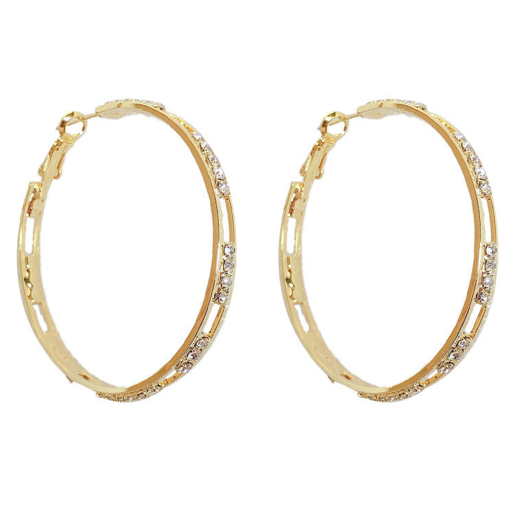 Fashion Round Metal Inlay Rhinestones Women's Hoop Earrings 1 Pair display picture 5