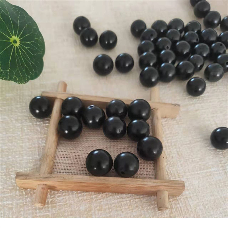 磨砂哑光黑砭石圆珠半成品天然砭石散珠串珠子批发Diy饰品配件