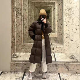 正确版本现货高品质蒙家新款女士大翻领长款羽绒服外套三色现货