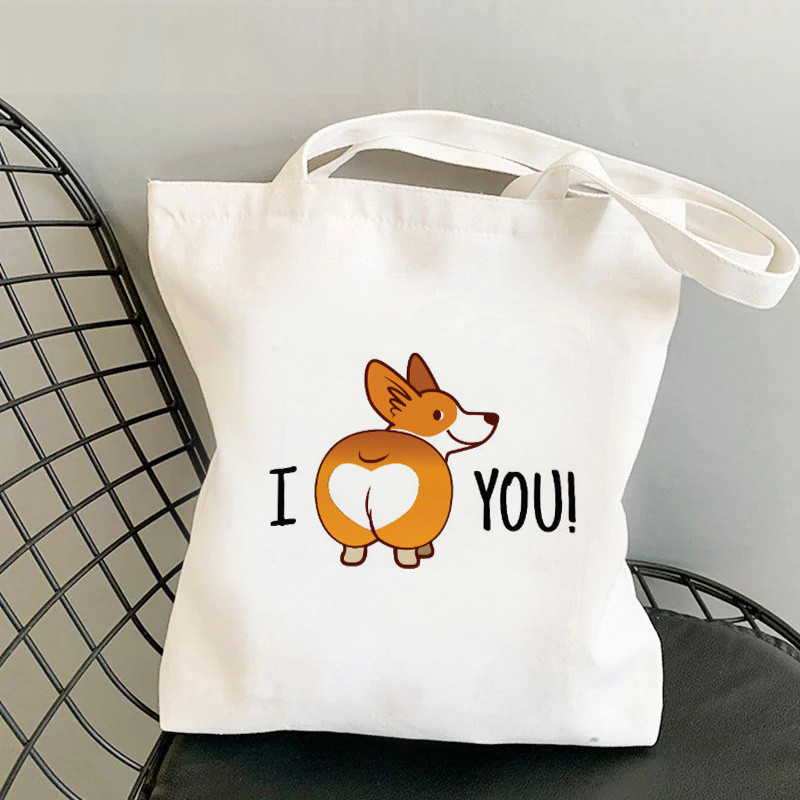 Cute Corgi Corgi Perro Perro Perro Impresión Canvas Bolsa de hombro Bolsa de mano de estudiantes en stock