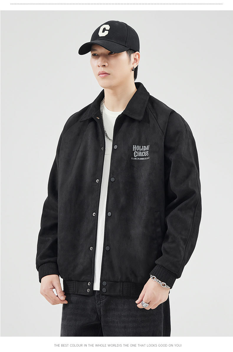 Veste de baseball à revers en fourrure de cerf vert gris pour hommes, ample, tendance automne et hiver, 380 g, américaine_voghion.com