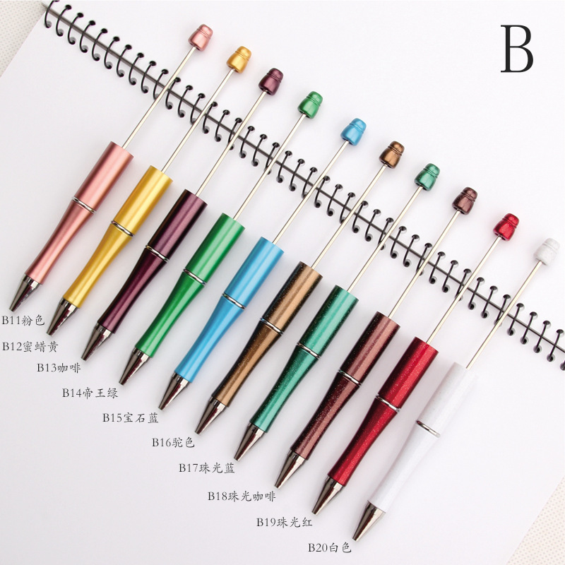 Creative plastic beaded pen colorful DIY handmade beaded twisting ballpoint pen printable logo quick release