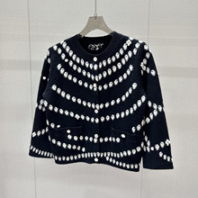 南油高端精品女装羊毛针织圆点图案长袖开衫外套气质百搭名媛风