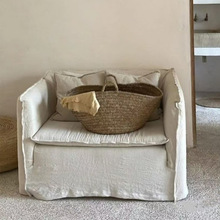 侘寂风法式复古全拆洗亚麻布艺民宿酒店单人直排小户型设计师沙发