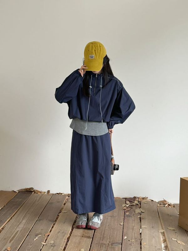 韩系新款ins风运动休闲假两件半拉链套裙宽松设计抽绳套装ZG|undefined