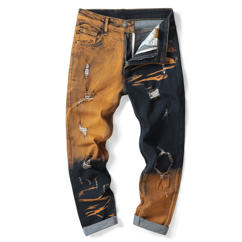 Cross-Border Ripped Jeans for Men, All-Season High Street Fashion Brand, Retro Patch Men's Pants, European and American Export Jeans Pants for Men
