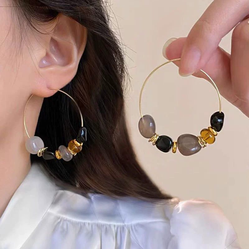 Европейские и американские трансграничные горячие продажи натуральных каменных сережек женские легкие роскошные, высокого уровня темпераментные ушные кольца осенью и зимой винтажные серьги оптом