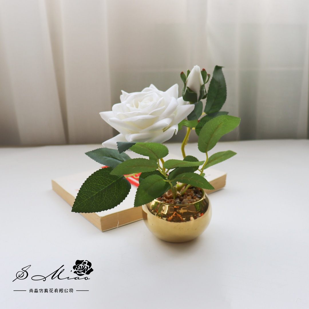 Flores falsas de alta calidad europea rosa bonsai flor de moda decoración creativa plantación verde artificial simulación maceta image 12