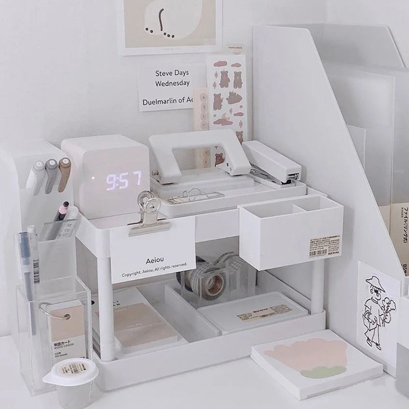 ins风简约桌面文具收纳整理架双层简易置物架少女房间台面架子2层