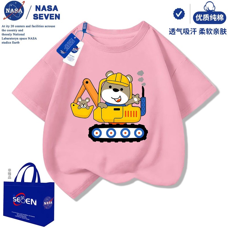 NASA ショベルボーイズ半袖ファッショナブルな夏の新しいエンジニアリング車両純綿 Tシャツ子供用ベビーハンサムトップ|undefined