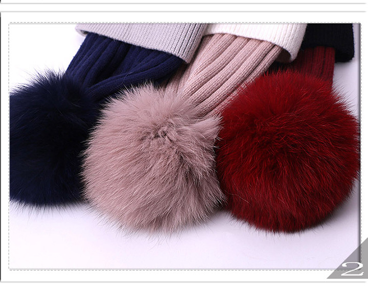 Chapeau chaud d'automne et d'hiver en forme de boule de renard, couleur unie, tricoté, pour adultes et enfants, mode parent-enfant_voghion.com