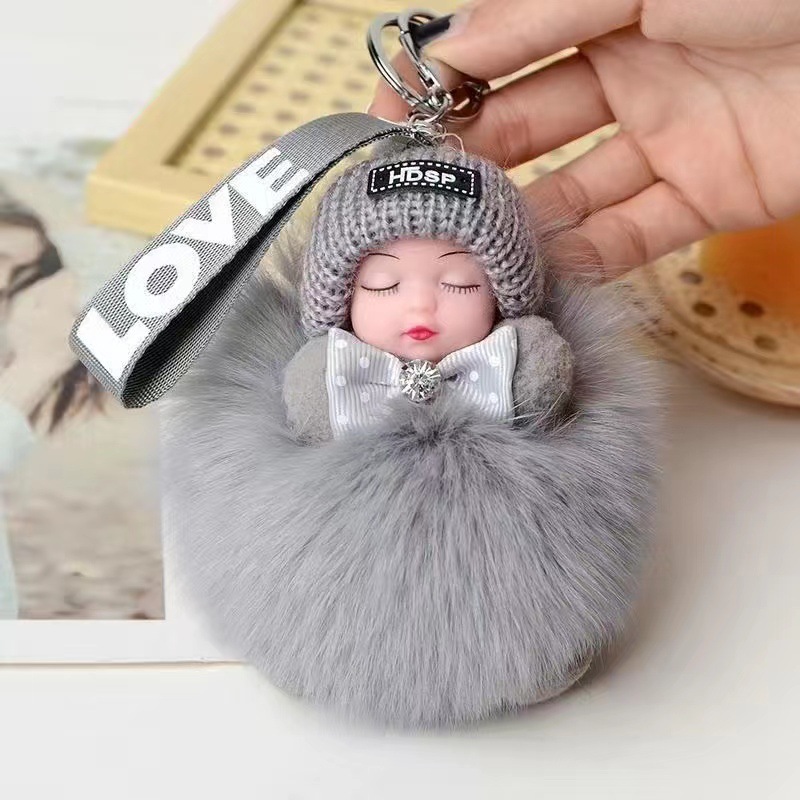 Real Fox piel bola colgante dormir muñeca felpa colgante bolsa accesorios creativo coche llavero colgante hembra