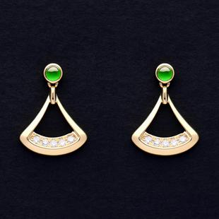 Maya Green Jade Exquisite Sun Green Ice Type a Grade Natural Jade Earrings Women's Stud Earrings New Style 18K Gold Plated Heart Shape