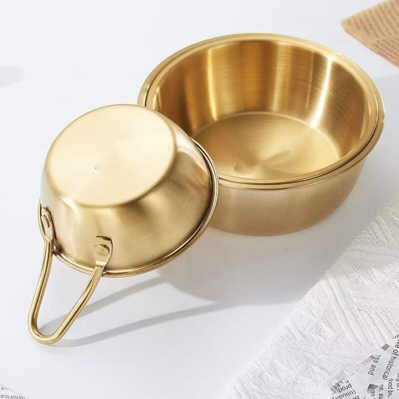 Brass and stainless steel bowl set with handle, multifunctional household cooking bowl, tableware bowl, available in gold and silver Brass and stainless steel bowl set with handle, multifunctional household cooking bowl, tableware bowl, available in gold and silver