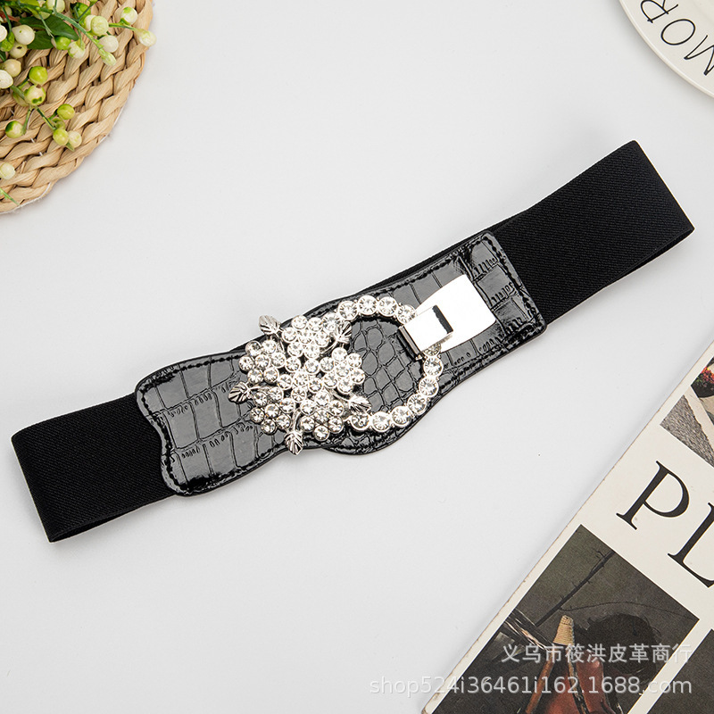 Down Jacket Belt Women's Belt Diamond Waist Wide Decoration with Skirt Elastic Waist Elastic Rhinestone Outer Waist Cover Black Down Jacket Belt Women's Belt Diamond Waist Wide Decoration with Skirt Elastic Waist Elastic Rhinestone Outer Waist Cover Black