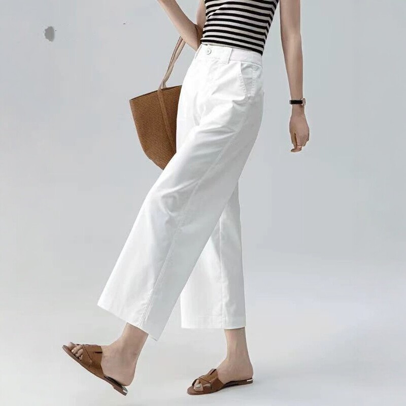 White Thin High-Waisted Wide-Leg Pants for Women, 2026 Summer New Style, Loose Straight-Leg Cropped Casual Drapey Cotton-Linen Pants White Thin High-Waisted Wide-Leg Pants for Women, 2026 Summer New Style, Loose Straight-Leg Cropped Casual Drapey Cotton-Linen Pants