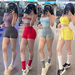 DFY flat for high elastic matting nylon three waist pleated hip seamless low waist pants fitness yoga shorts