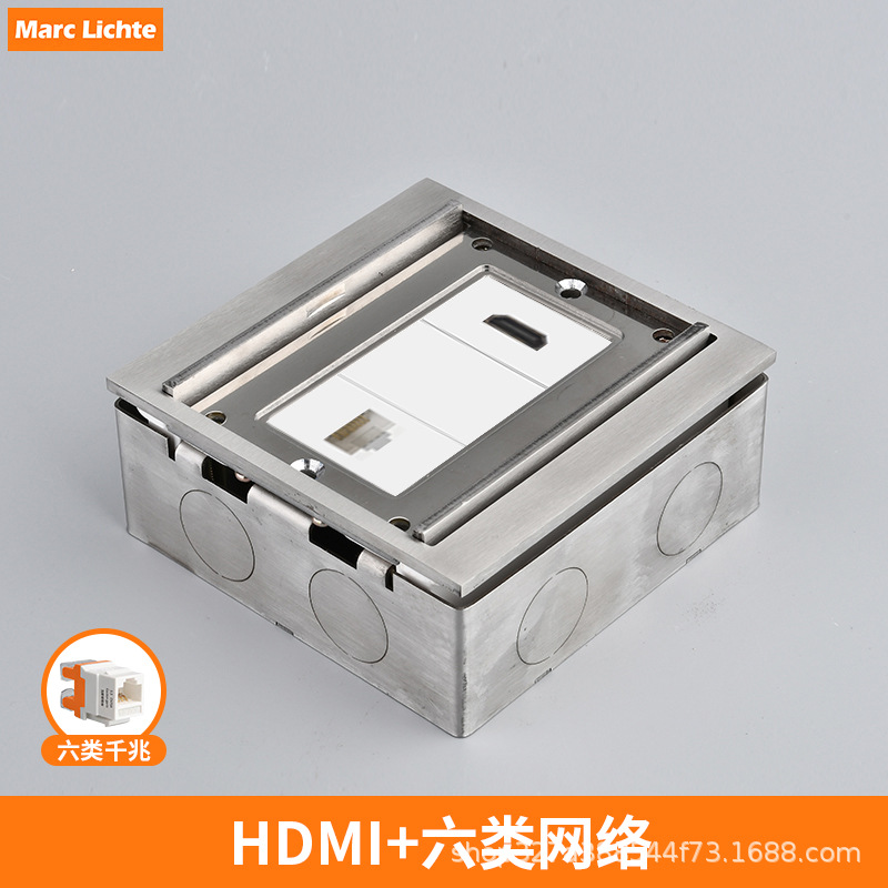 隐藏式不锈钢银色100型双开门家用HDMI+六类电脑平面地插座