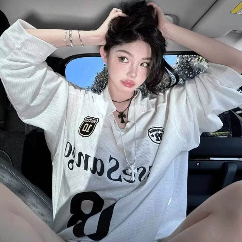 Sun Protection Mesh Cool Top Sports Jersey Long-Sleeved Summer College Loose New Letter American Top Long-Sleeved